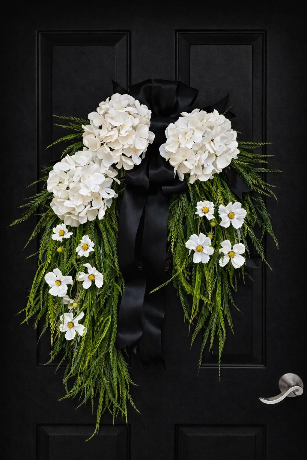 Year Round Wreath For Front Door, Everyday Wreaths, White Hydrangea Wreath, Farmhouse Decor, Double Door Wreaths, Double Door Decor, Unique