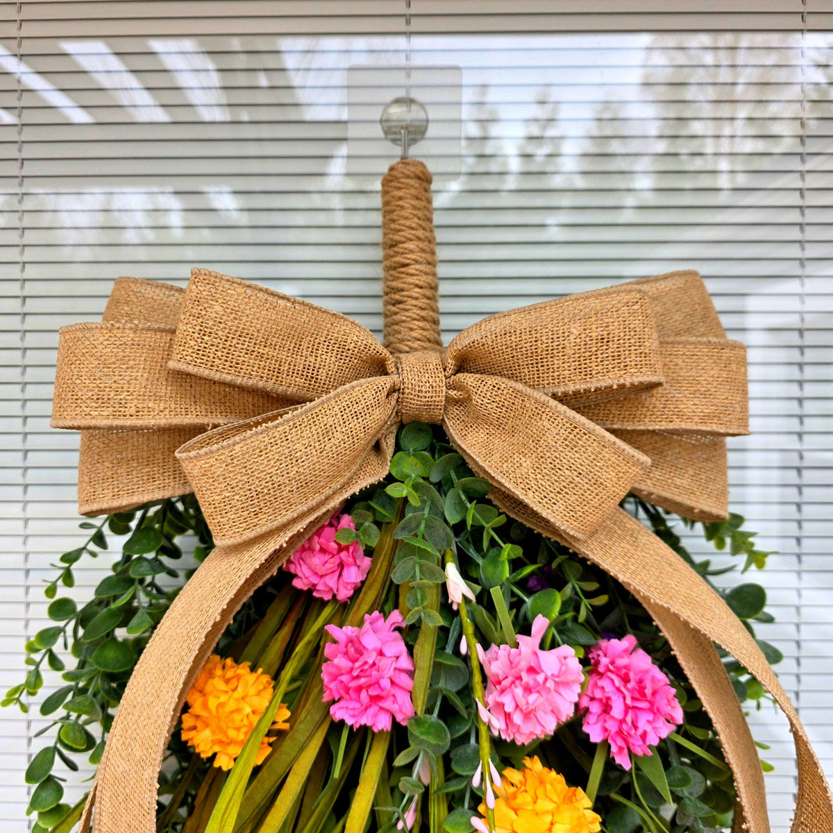 Spring Summer Door Swag, Eucalyptus Wildflower Teardrop Wreath, Pink Yellow Front Door Decor, Farmhouse Porch Swag, Double Door Wreaths