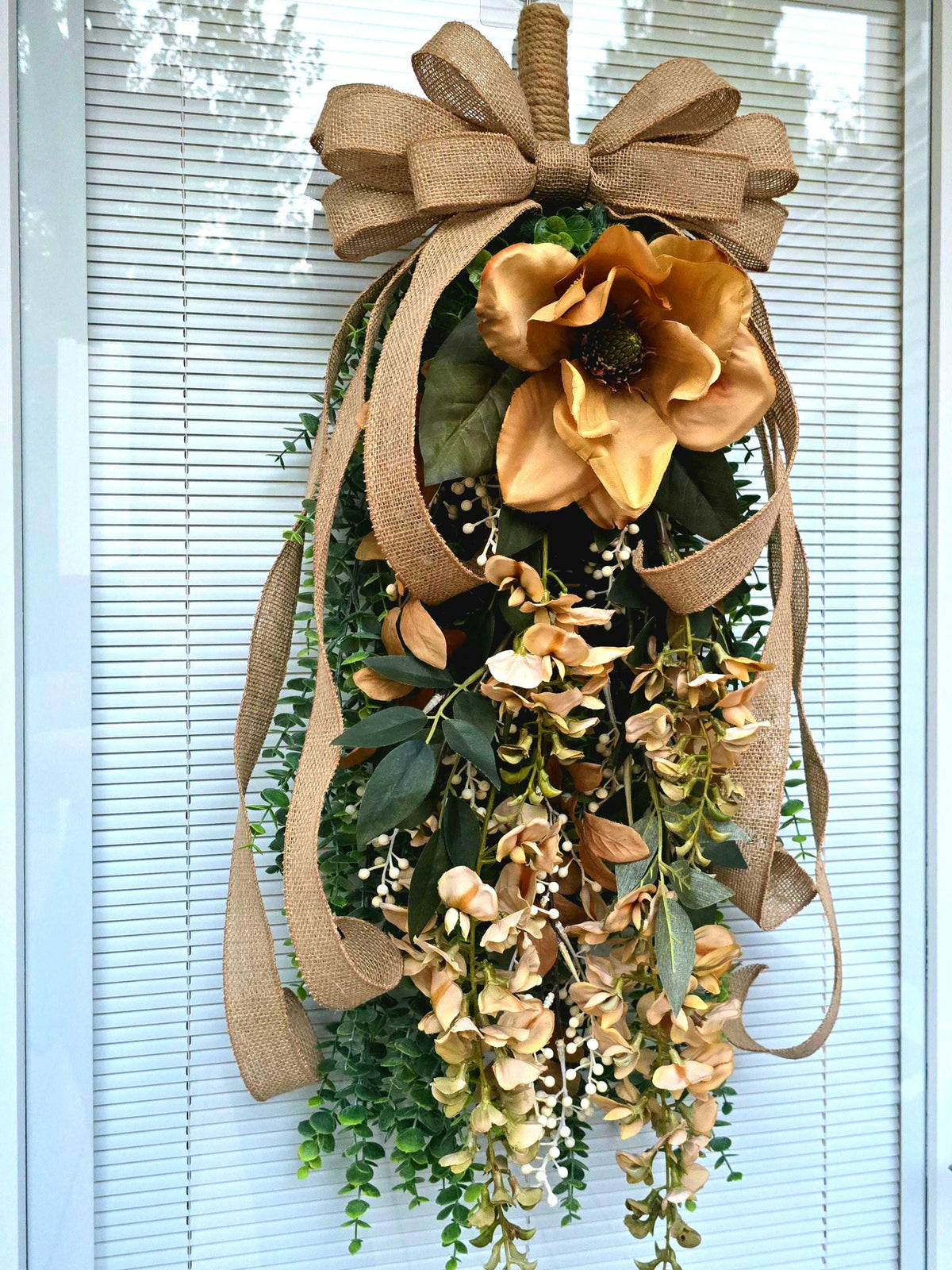 FALL WREATH, Neutral Teardrop Swag, Front Door Wreath, Everyday Farmhouse Decor, Beige Door Hanger, Double Door Decor, Outdoor Autumn Wreath