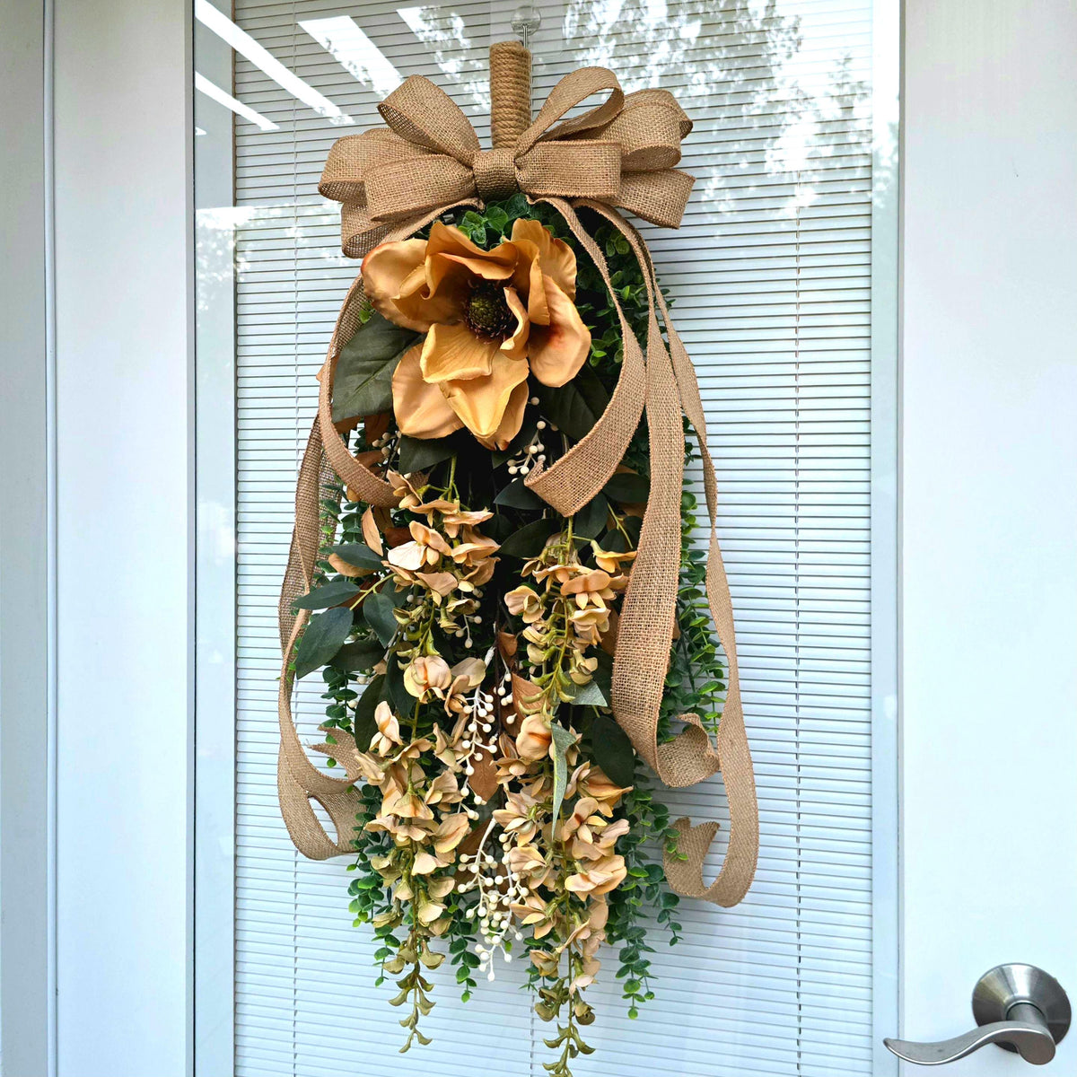 FALL WREATH, Neutral Teardrop Swag, Front Door Wreath, Everyday Farmhouse Decor, Beige Door Hanger, Double Door Decor, Outdoor Autumn Wreath