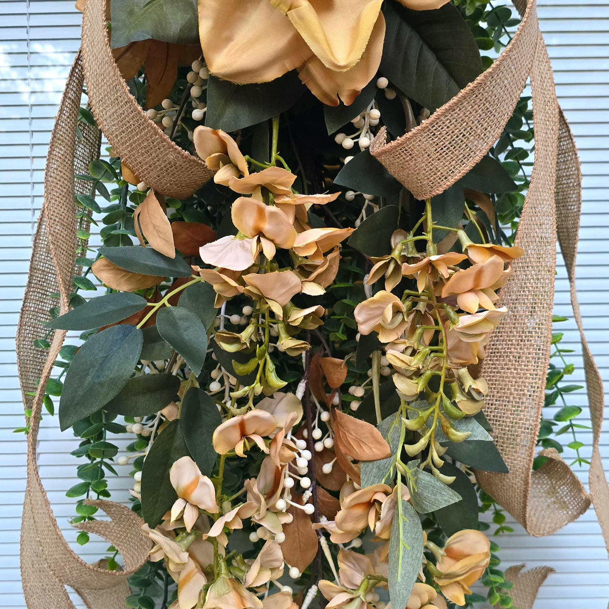 FALL WREATH, Neutral Teardrop Swag, Front Door Wreath, Everyday Farmhouse Decor, Beige Door Hanger, Double Door Decor, Outdoor Autumn Wreath