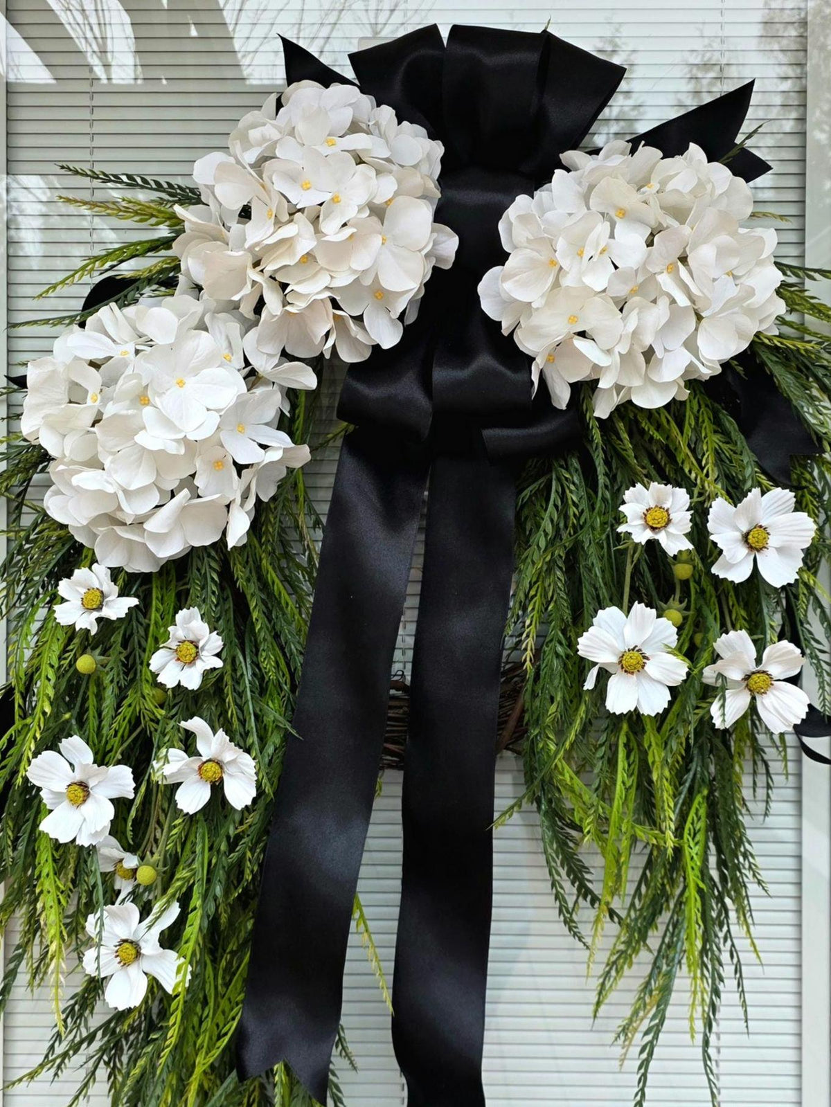Year Round Wreath For Front Door, Everyday Wreaths, White Hydrangea Wreath, Farmhouse Decor, Double Door Wreaths, Double Door Decor, Unique
