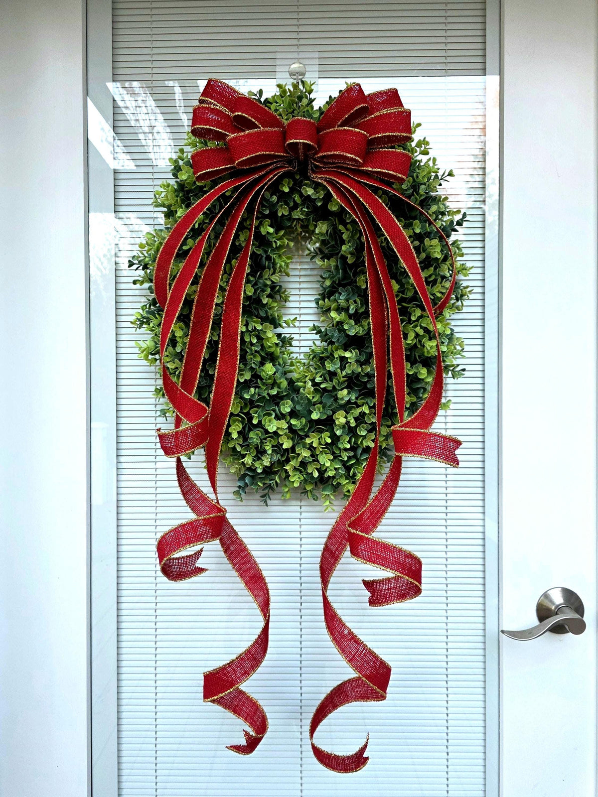 Large Red Burlap Bow With Gold Trim, Year Round Wreath Decoration