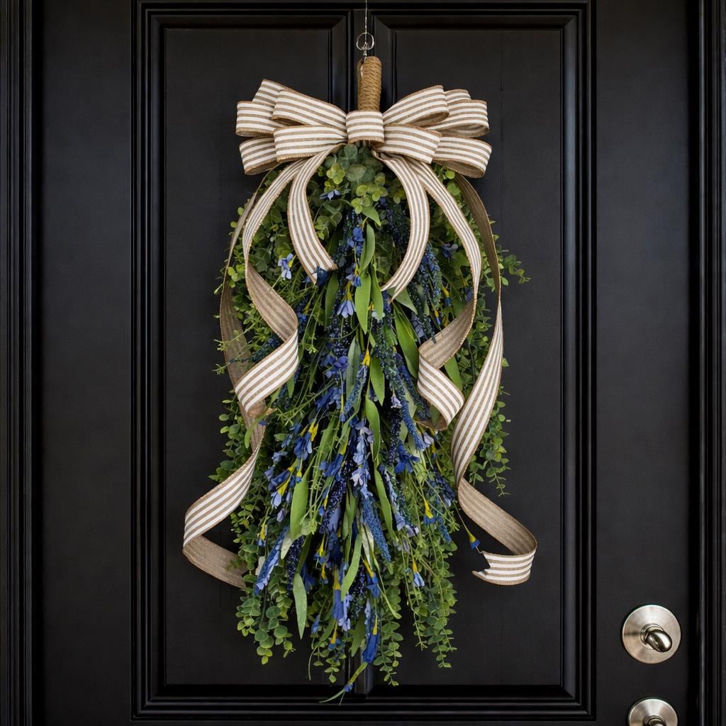 Spring Summer Wreath Swag For Front Door Decor, Double Door Wreaths, Farmhouse Nautical Wreath, Year Round Everyday Outdoor Porch Decor Gift