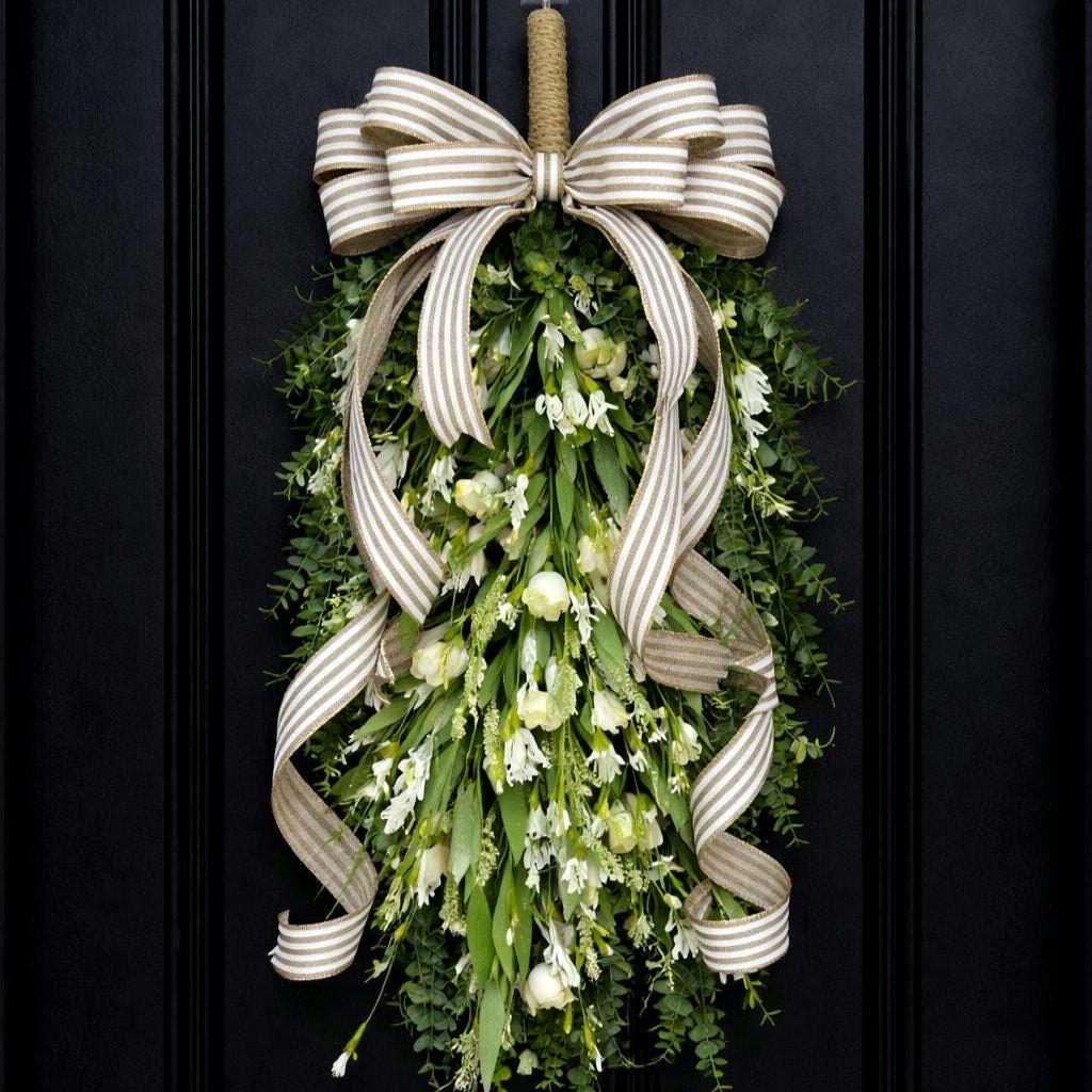 Year Round Wreath For Front Door Decor, Double Door Wreaths, White Wreath, Everyday Door Swag, Porch Decor, Double Door Decor, Outdoor Decor
