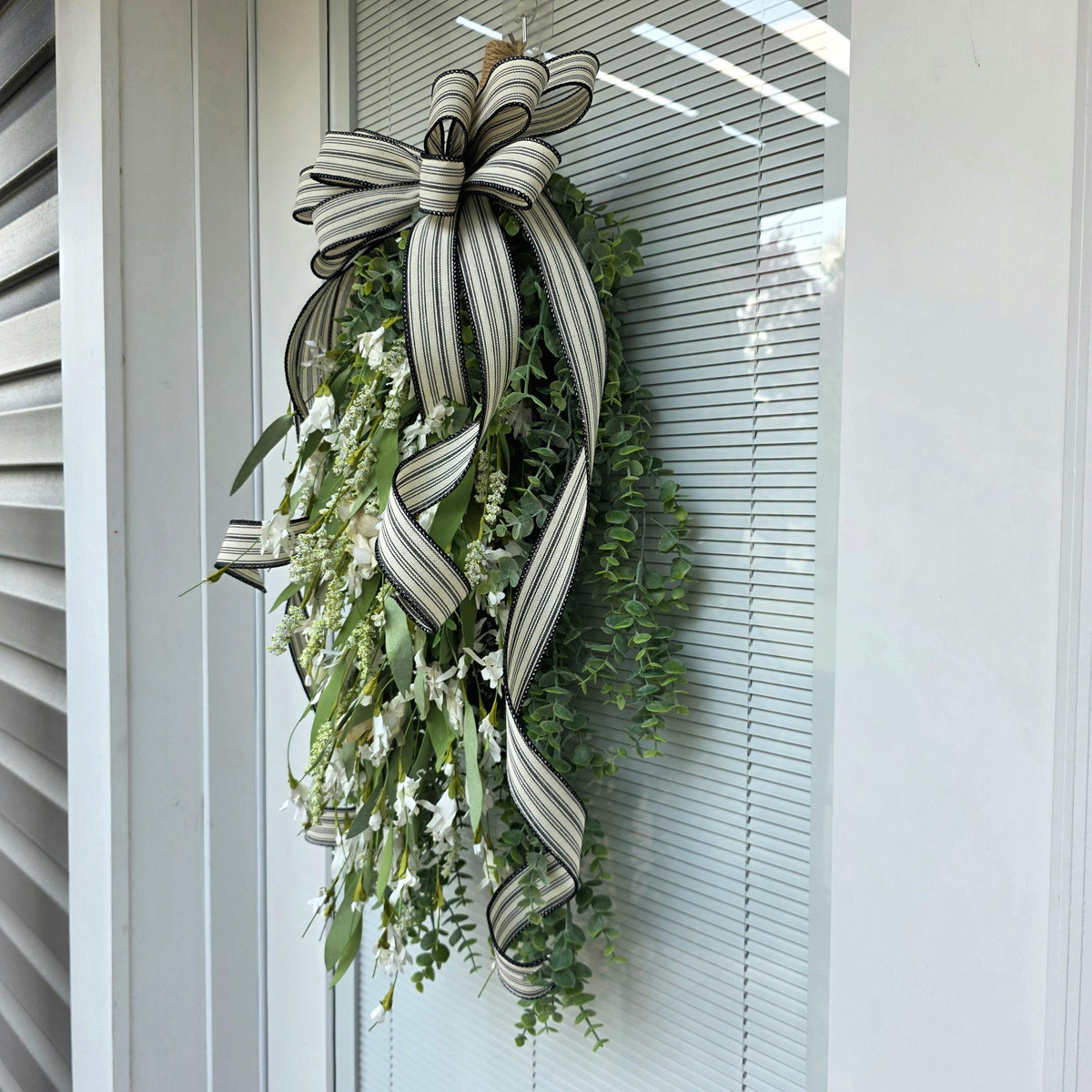 Year Round Wreath For Front Door Decor, Double Door Wreaths, Eucalyptus Wreath, Everyday Door Swag, Porch Door Hanger, White Floral Hanging