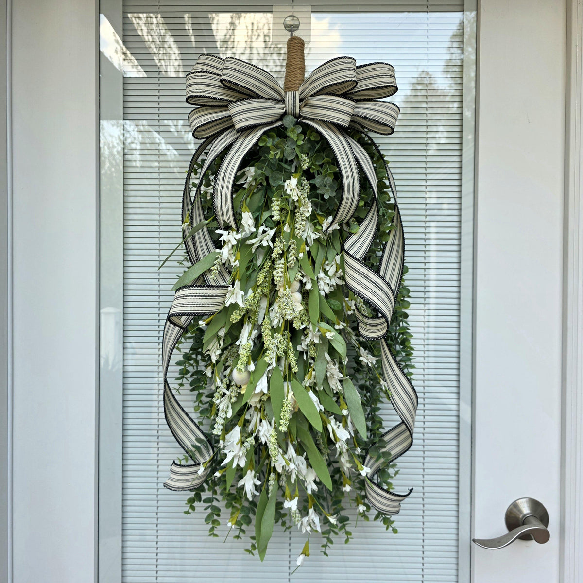 Year Round Wreath For Front Door Decor, Double Door Wreaths, Eucalyptus Wreath, Everyday Door Swag, Porch Door Hanger, White Floral Hanging