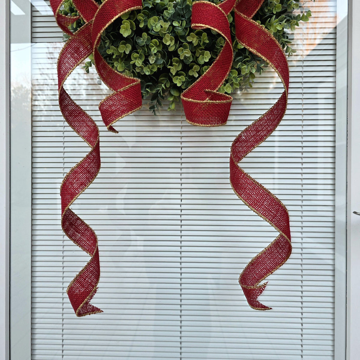 Large Red Burlap Bow With Gold Trim, Year Round Wreath Decoration