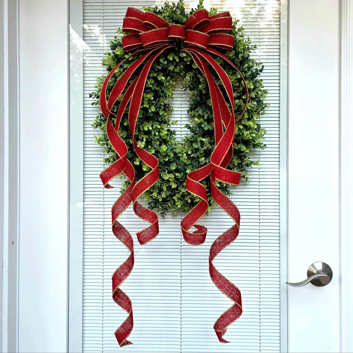 Large Red Burlap Bow With Gold Trim, Year Round Wreath Decoration