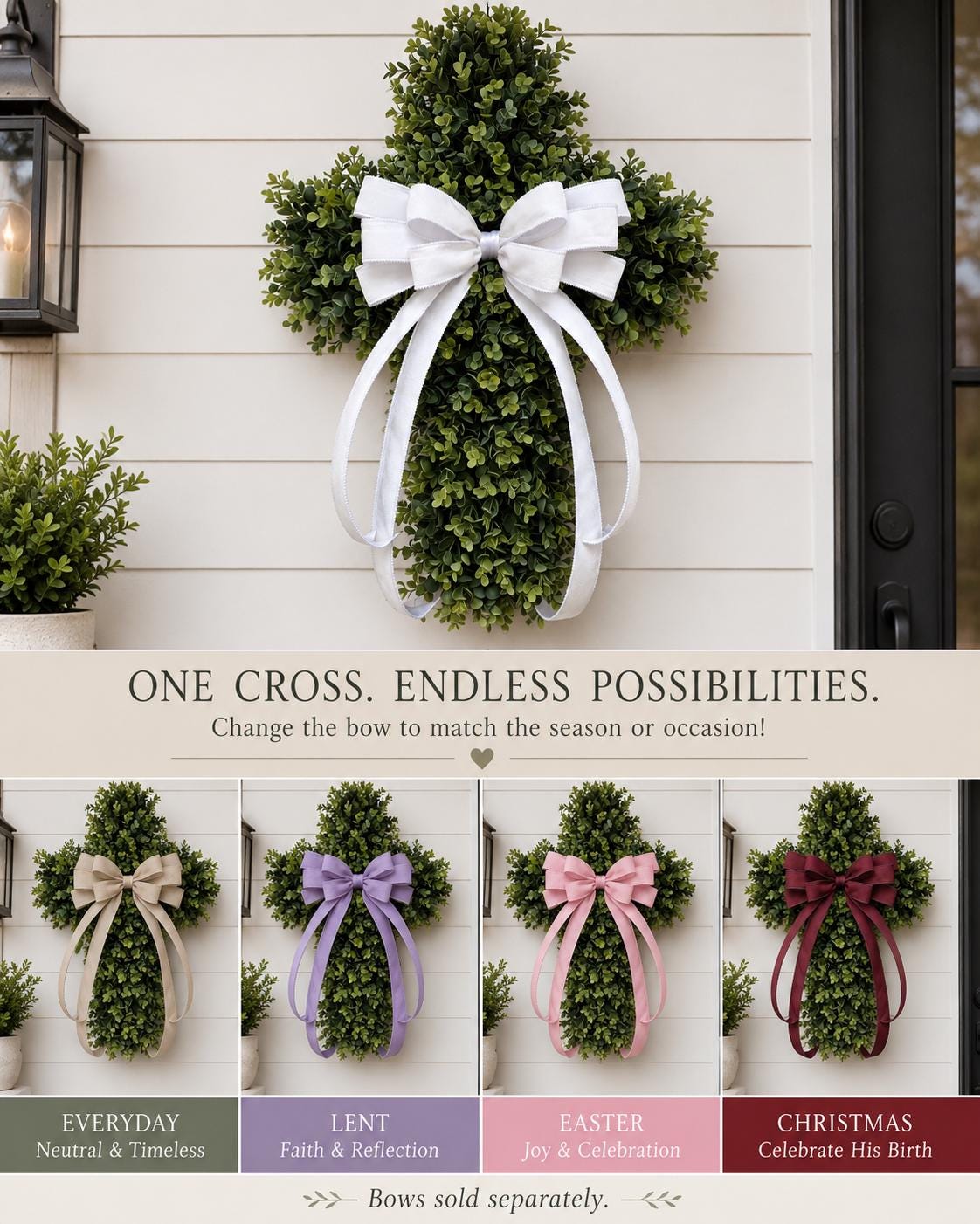 CROSS WREATH For Front Door, Memorial, Year Round, Religious Wall Decor, Christian Church, Baptism, Communion, Confirmation, Wedding, Gifts