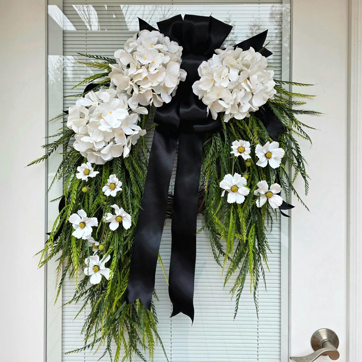 Year Round Wreath For Front Door, Everyday Wreaths, White Hydrangea Wreath, Farmhouse Decor, Double Door Wreaths, Double Door Decor, Unique