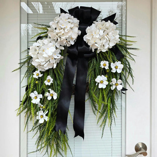 Year Round Wreath For Front Door, Everyday Wreaths, White Hydrangea Wreath, Farmhouse Decor, Double Door Wreaths, Double Door Decor, Unique