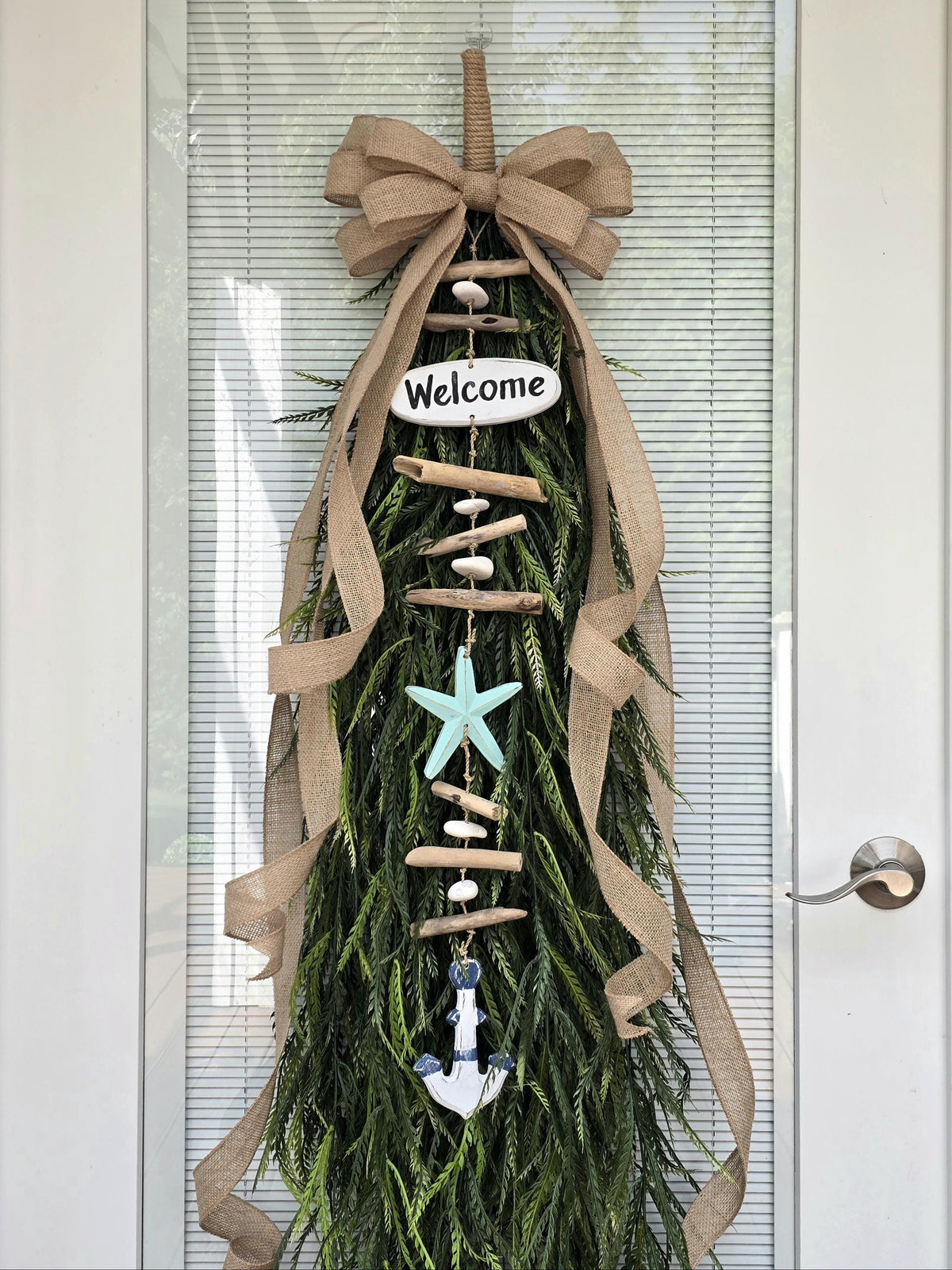 Welcome Nautical Coastal Wreath Swag For Front Door Decor, Double Door Wreaths, Rustic Farmhouse Beach Teardrop Swag, XL Extra Large Decor