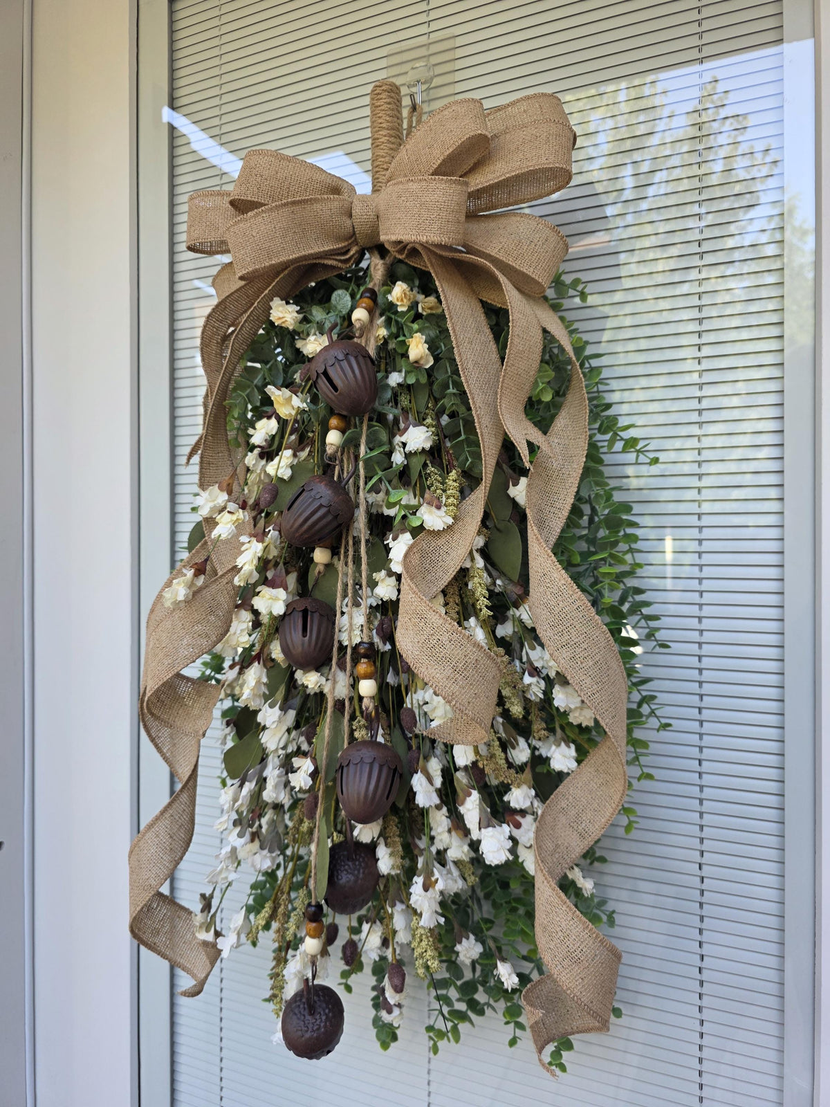 Large Fall Wreath For Front Door Outdoor Double Door Wreaths Autumn Harvest Teardrop Swag Thanksgiving Porch Decor - Wildflowers Acorn Bells