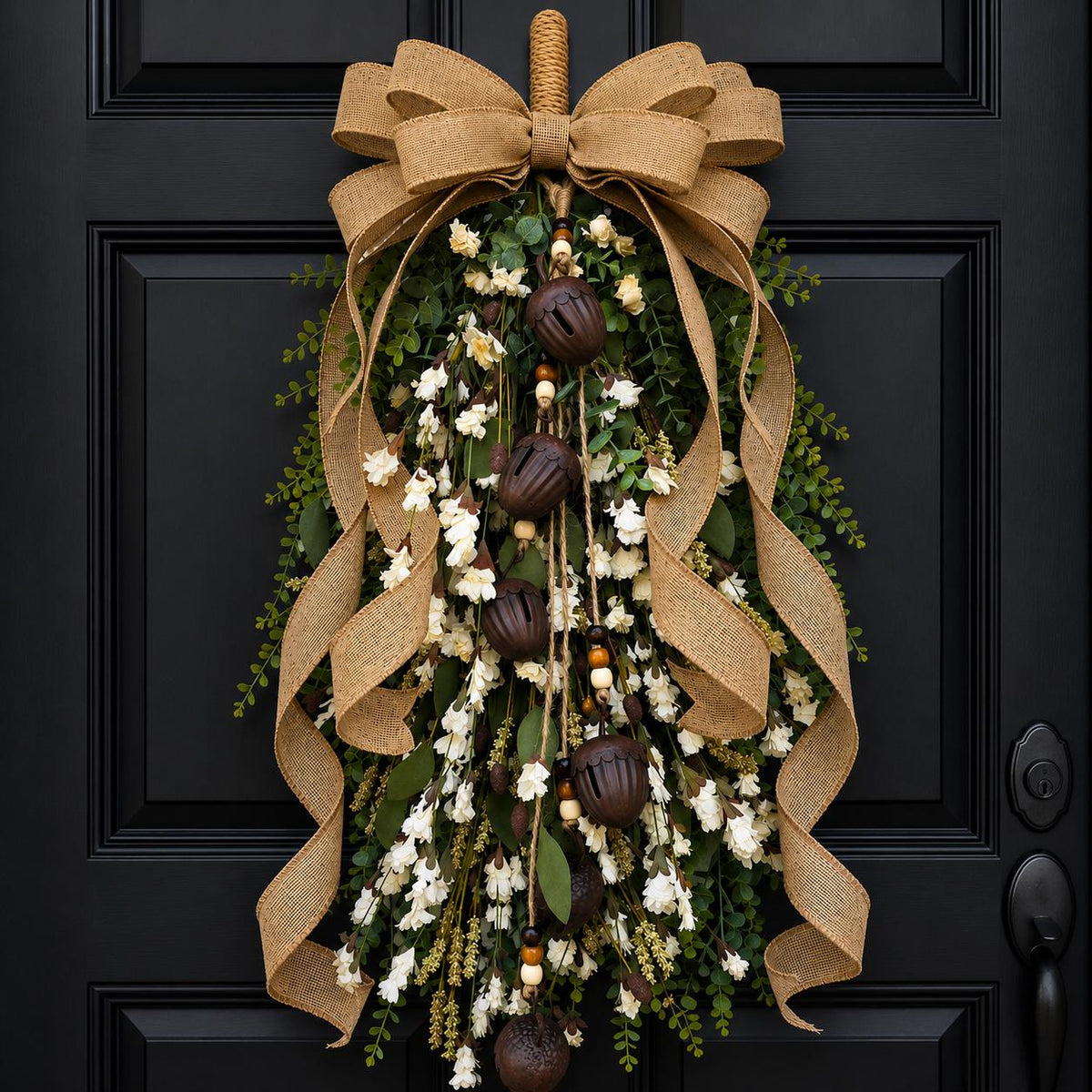 Large Fall Wreath For Front Door Outdoor Double Door Wreaths Autumn Harvest Teardrop Swag Thanksgiving Porch Decor - Wildflowers Acorn Bells
