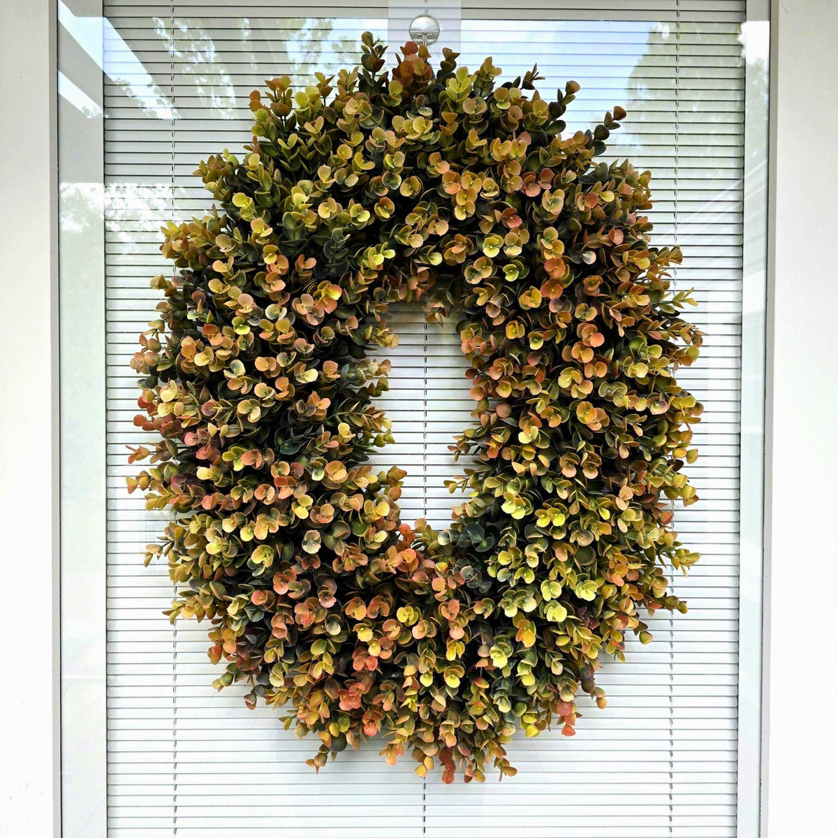 Fall Eucalyptus Boxwood Wreath Oval Farmhouse Front Door Decor, Double Door Wreath, Autumn Decor