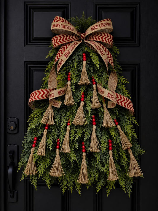 Christmas Wreath For Front Door Outdoor Holiday Decor Xmas Teardrop Swag Double Door Wreaths