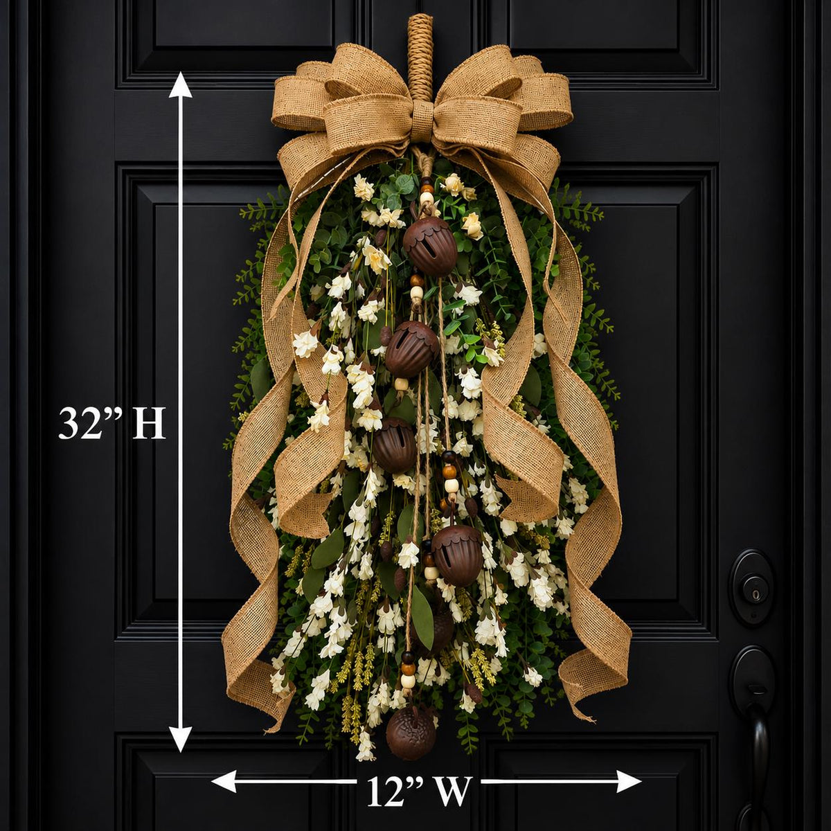 Large Fall Wreath For Front Door Outdoor Double Door Wreaths Autumn Harvest Teardrop Swag Thanksgiving Porch Decor - Wildflowers Acorn Bells