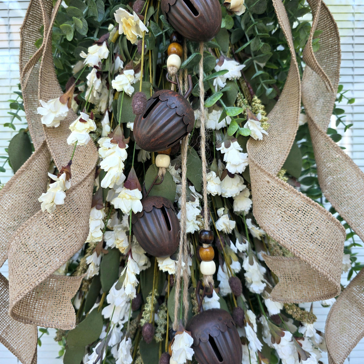 Large Fall Wreath For Front Door Outdoor Double Door Wreaths Autumn Harvest Teardrop Swag Thanksgiving Porch Decor - Wildflowers Acorn Bells