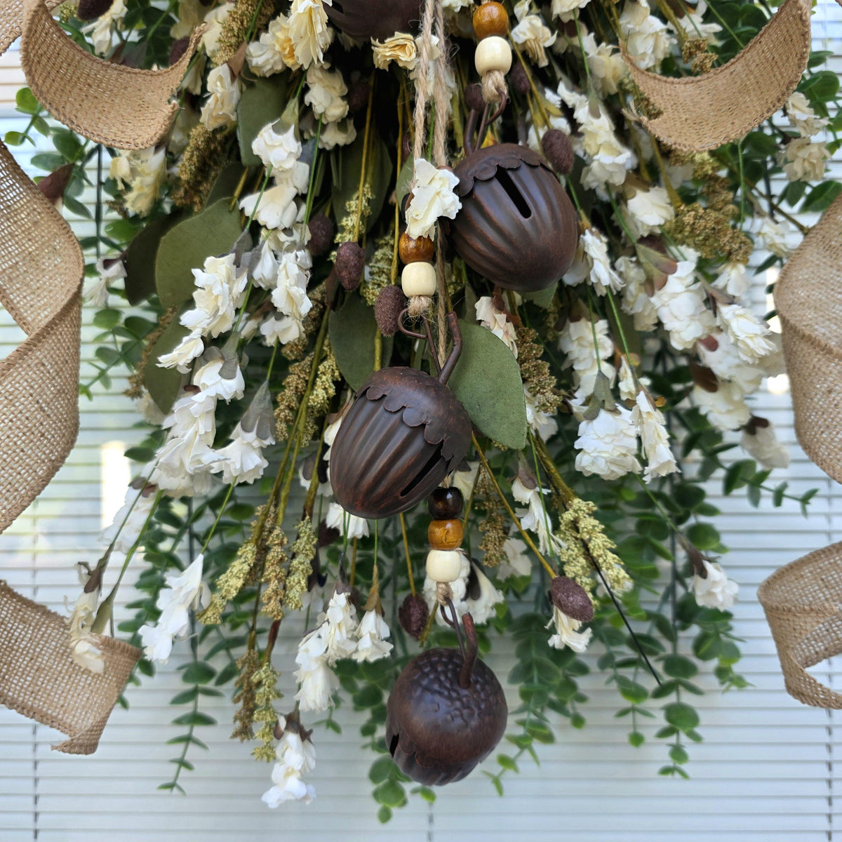 Large Fall Wreath For Front Door Outdoor Double Door Wreaths Autumn Harvest Teardrop Swag Thanksgiving Porch Decor - Wildflowers Acorn Bells