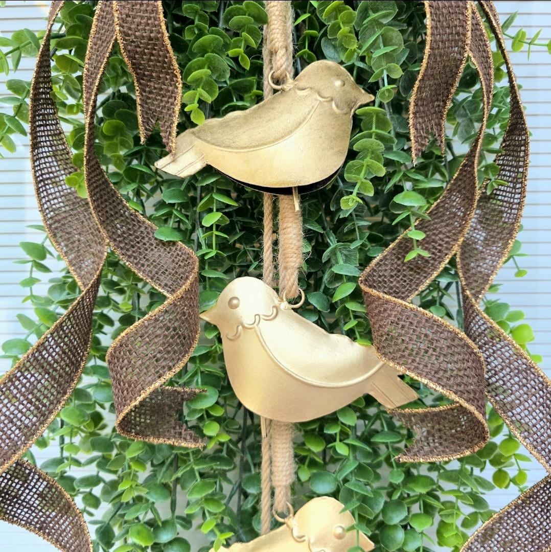 Front Door Wreath, Gold Bird Or Heart Bell Door Hanger, Double Door Wreaths, Farmhouse Porch Decor, Everyday Decor, Outdoor Wreath