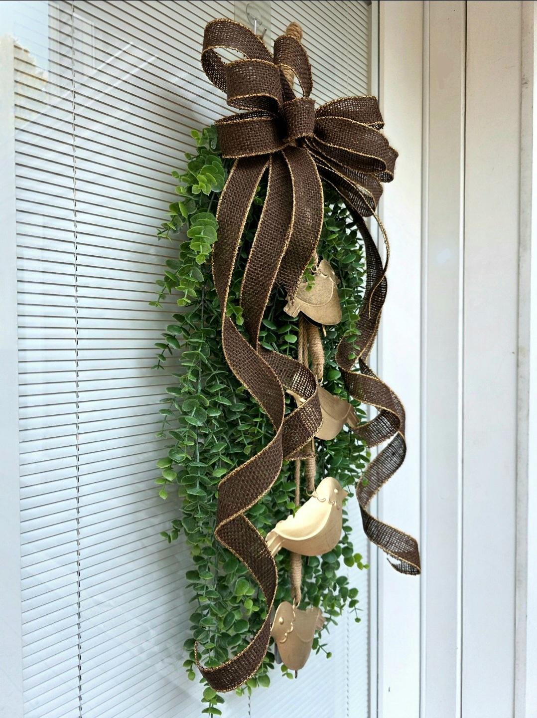 Front Door Wreath, Gold Bird Or Heart Bell Door Hanger, Double Door Wreaths, Farmhouse Porch Decor, Everyday Decor, Outdoor Wreath