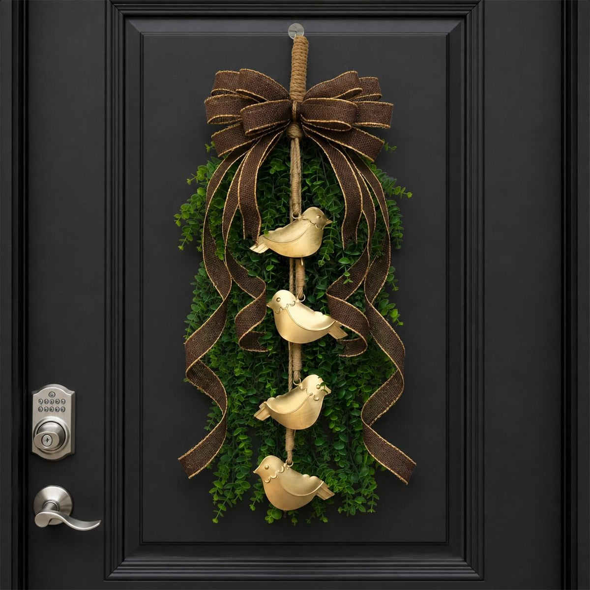 Front Door Wreath, Gold Bird Or Heart Bell Door Hanger, Double Door Wreaths, Farmhouse Porch Decor, Everyday Decor, Outdoor Wreath