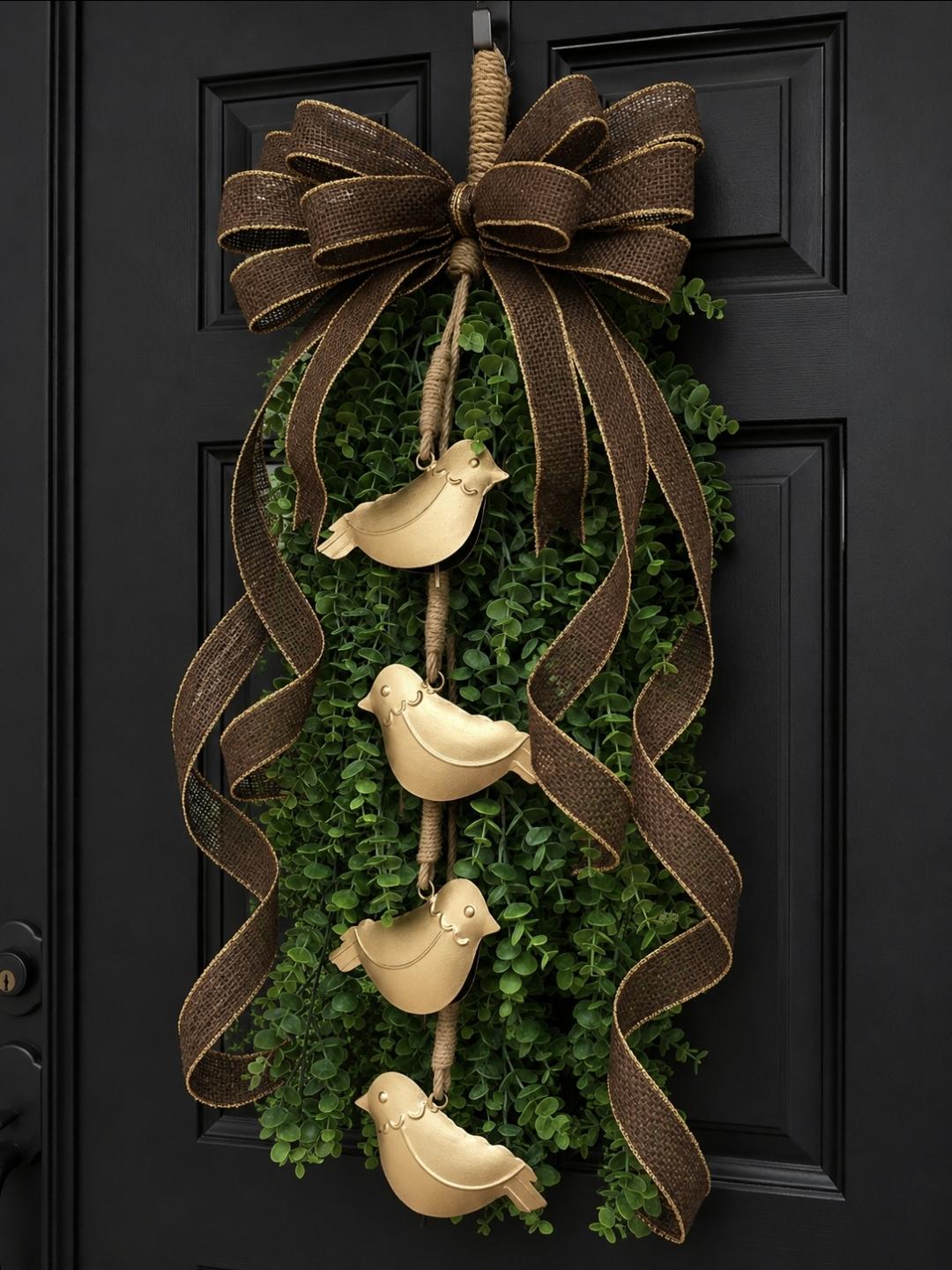 Front Door Wreath, Gold Bird Or Heart Bell Door Hanger, Double Door Wreaths, Farmhouse Porch Decor, Everyday Decor, Outdoor Wreath