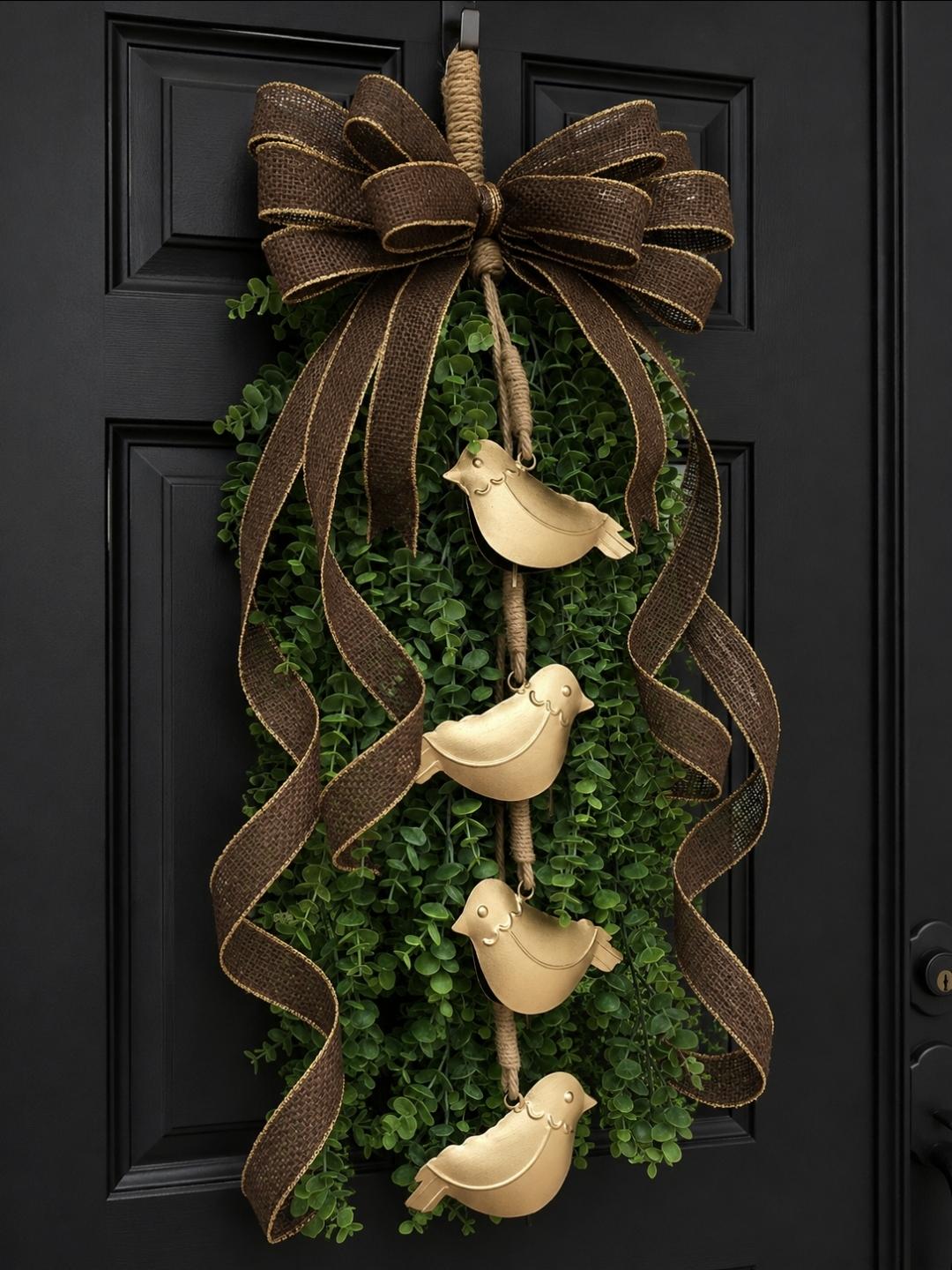 Front Door Wreath, Gold Bird Or Heart Bell Door Hanger, Double Door Wreaths, Farmhouse Porch Decor, Everyday Decor, Outdoor Wreath