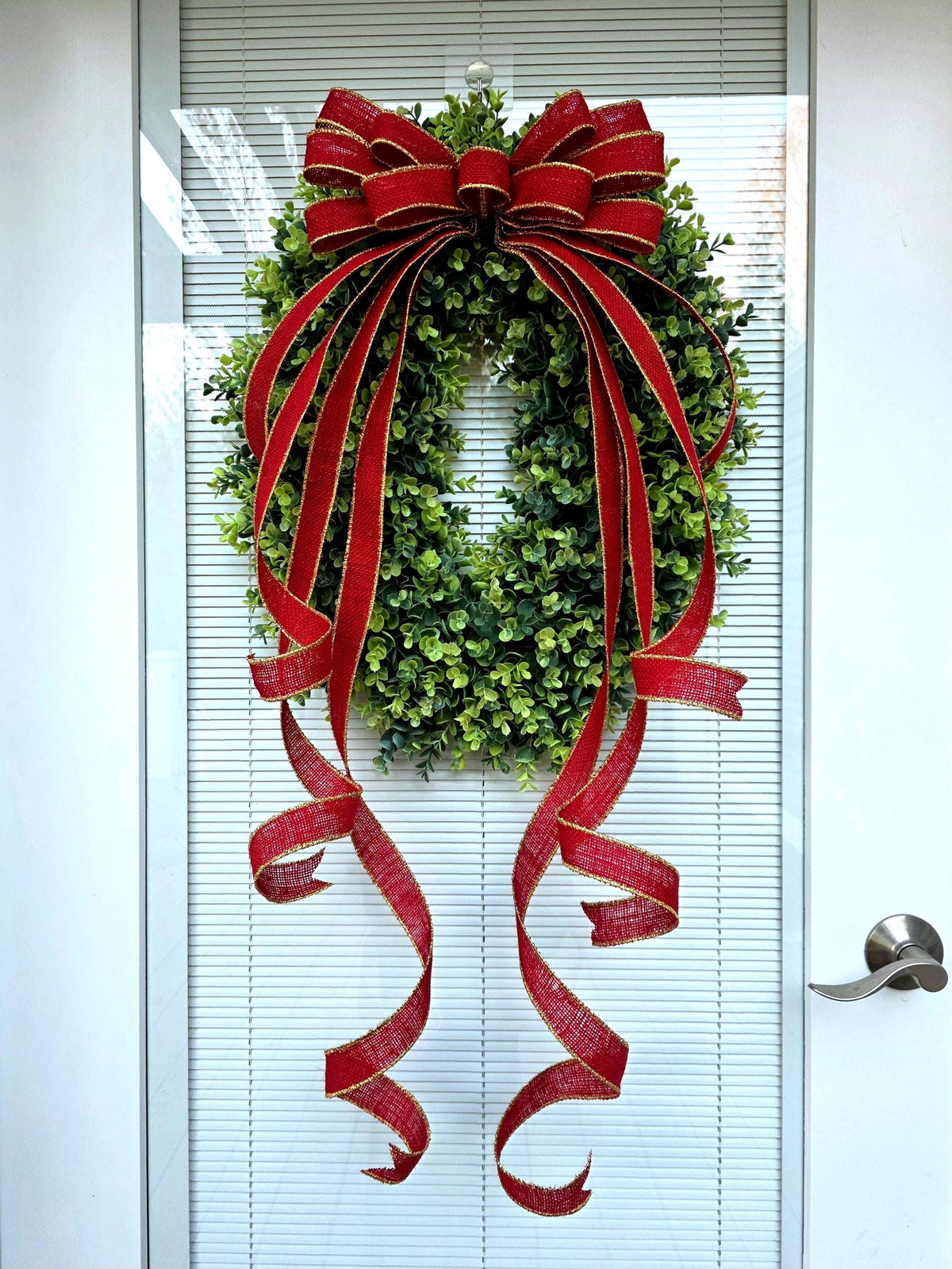 Large Red Burlap Bow With Gold Trim, Year Round Wreath Decoration