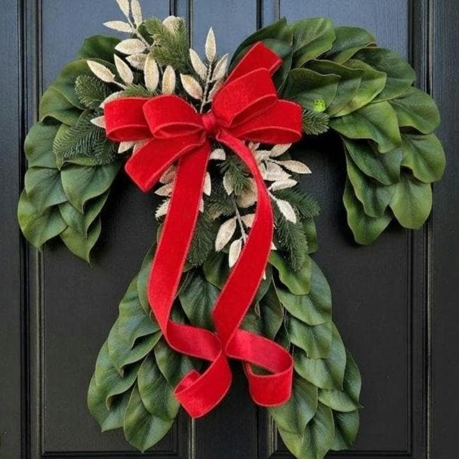 Large Christmas Wreath For Front Door, Outdoor Holiday Decor, Double Door Wreaths - Candy Cane Shaped Xmas Teardrop Swag