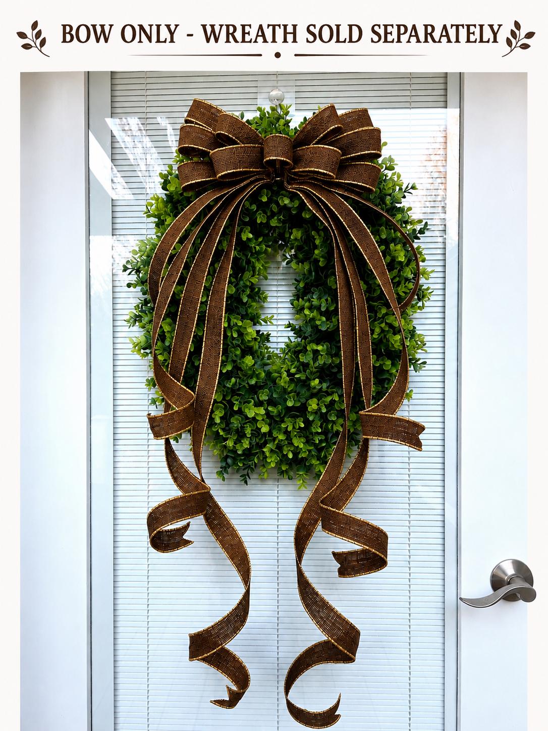 Large Red Burlap Bow With Gold Trim, Year Round Wreath Decoration