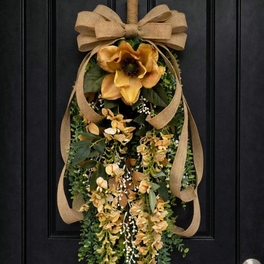 FALL WREATH, Neutral Teardrop Swag, Front Door Wreath, Everyday Farmhouse Decor, Beige Door Hanger, Double Door Decor, Outdoor Autumn Wreath