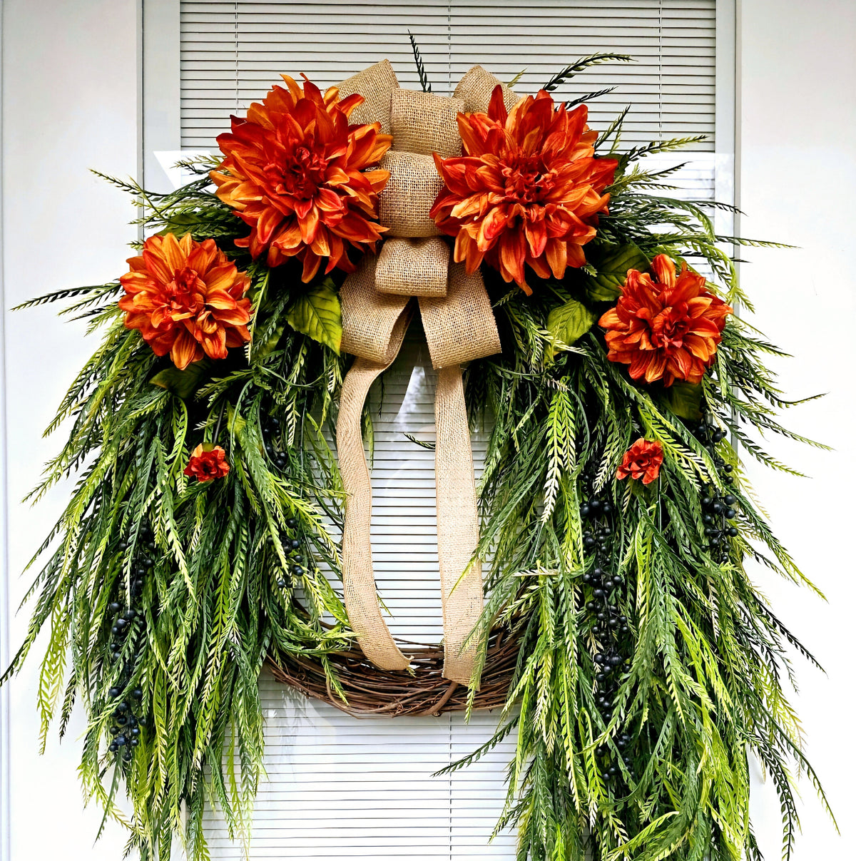 Large Fall Wreath For Front Door Outdoor Orange Floral Grapevine Autumn Decor Double Door Wreaths XL Outside Porch Thanksgiving Decoration