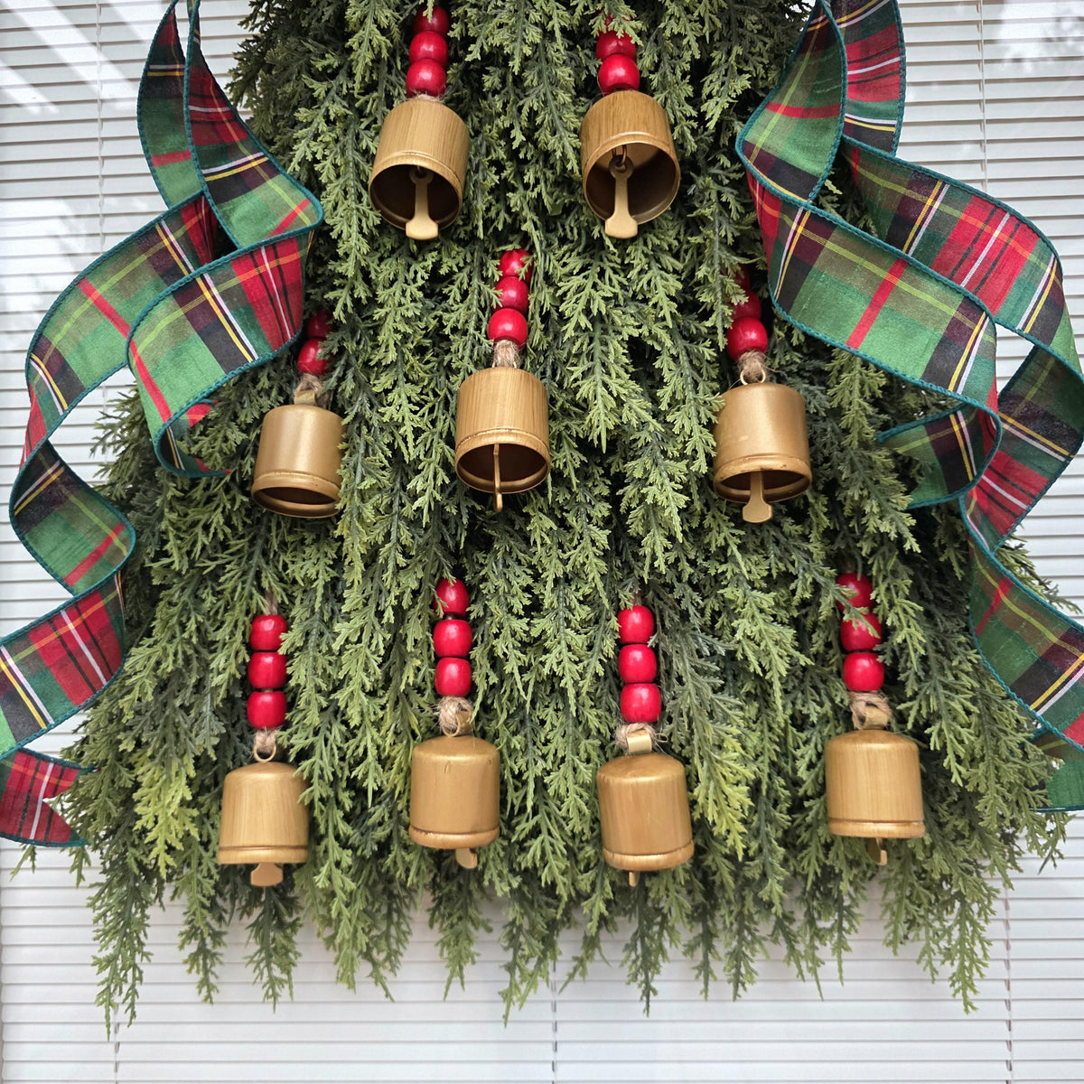 Large Christmas Wreath For Front Door Outdoor Holiday Porch Decor Double Door Wreaths Xmas Teardrop Swag With Gold Bells