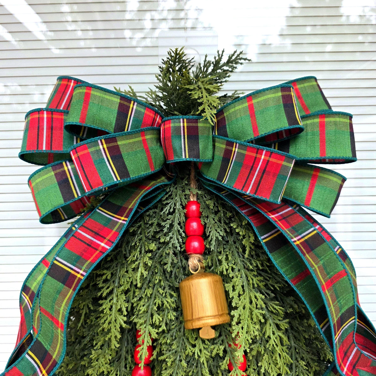 Large Christmas Wreath For Front Door Outdoor Holiday Porch Decor Double Door Wreaths Xmas Teardrop Swag With Gold Bells