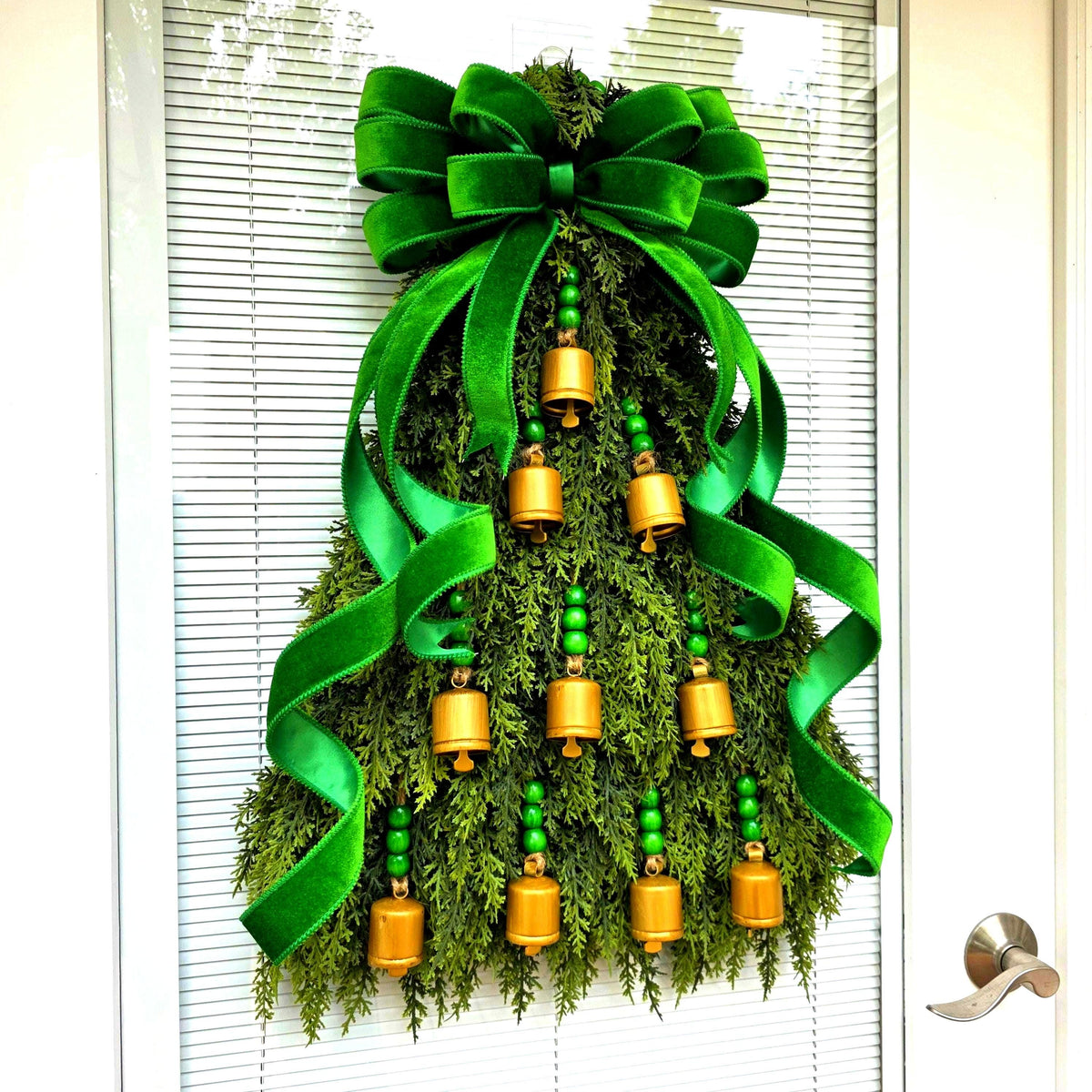 Christmas Wreath For Front Door, Holiday Double Door Wreaths, Indoor Outdoor Xmas Teardrop Swag