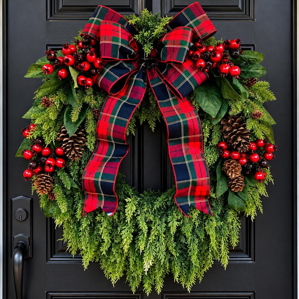 XL Christmas Wreath for Front Door Extra Large Red Berry Xmas Grapevine Cedar Double Door Wreaths Traditional Holiday Porch Decor