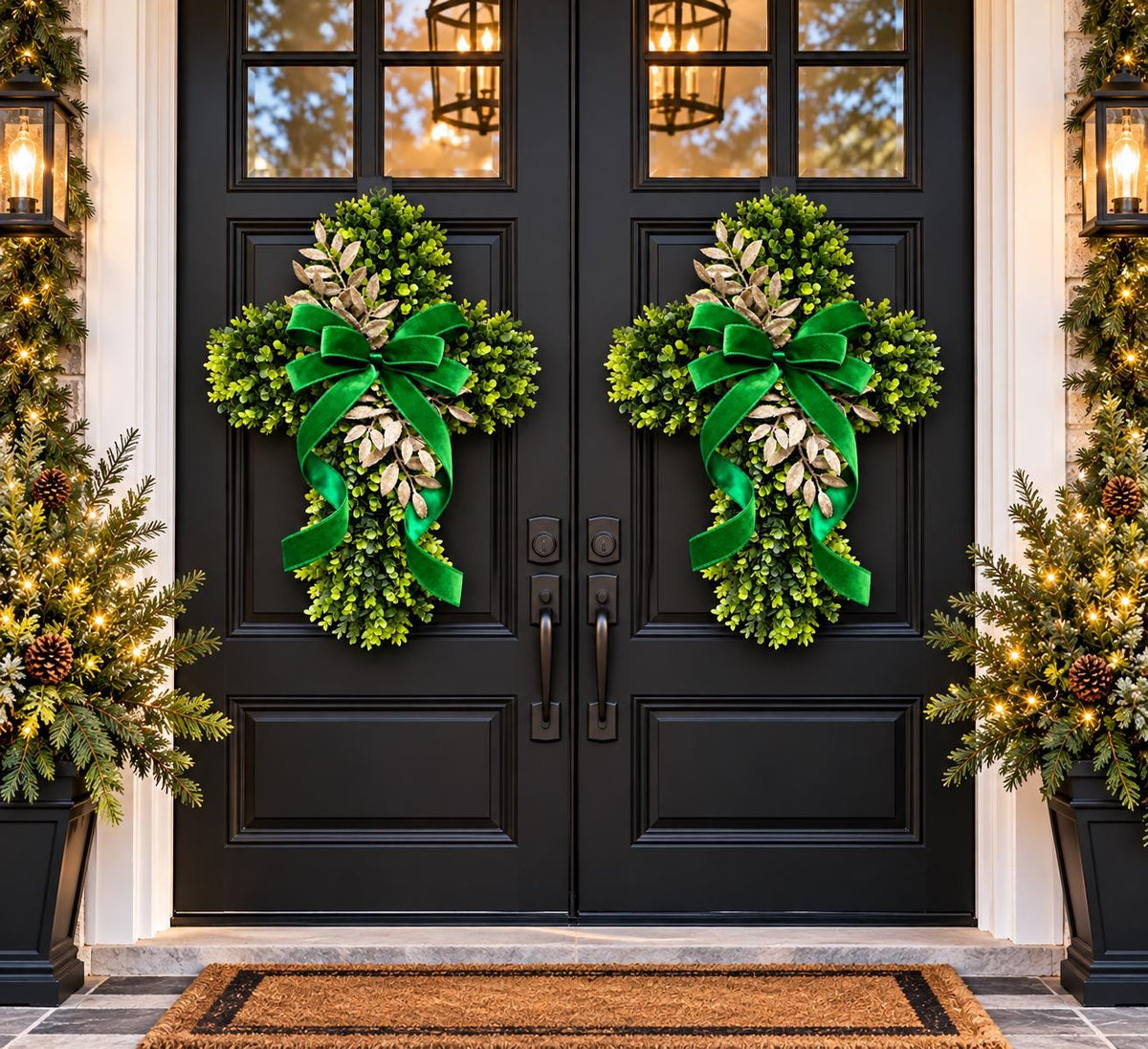 Christmas Cross Wreath for Front Door, Teardrop Swag, Christian Christmas Decor, Religious Door Wreath, Double Door Wreaths