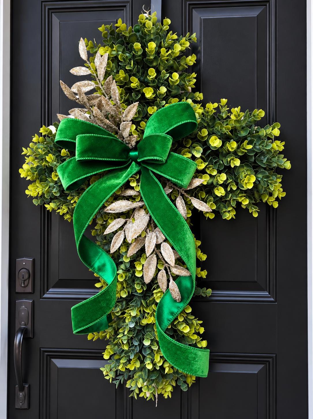 Christmas Cross Wreath for Front Door, Teardrop Swag, Christian Christmas Decor, Religious Door Wreath, Double Door Wreaths
