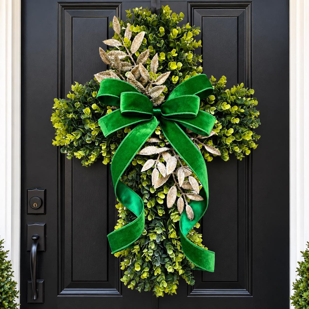 Christmas Cross Wreath for Front Door, Teardrop Swag, Christian Christmas Decor, Religious Door Wreath, Double Door Wreaths
