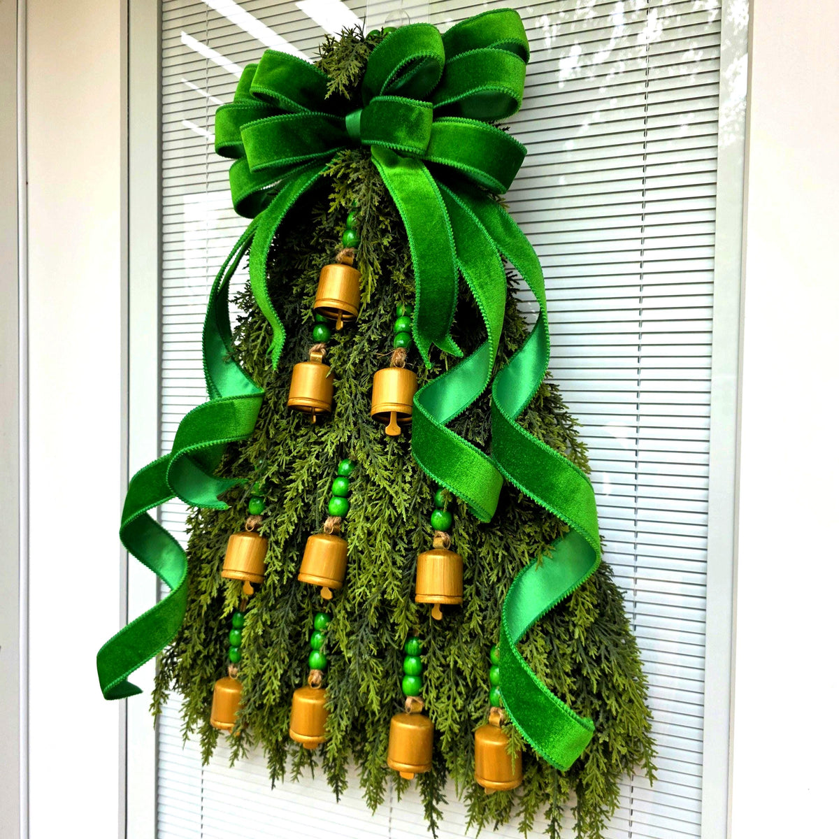 Christmas Wreath For Front Door, Holiday Double Door Wreaths, Indoor Outdoor Xmas Teardrop Swag
