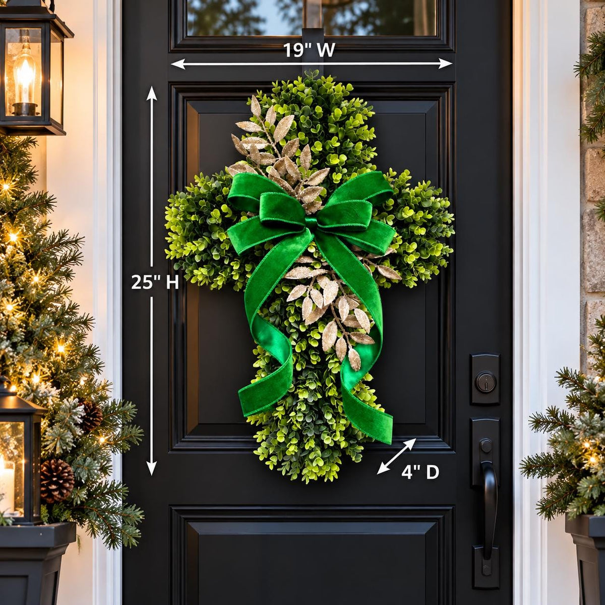 Christmas Cross Wreath for Front Door, Teardrop Swag, Christian Christmas Decor, Religious Door Wreath, Double Door Wreaths
