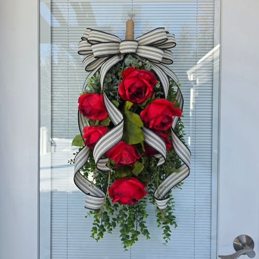Red Rose Wreath Swag For Front Door