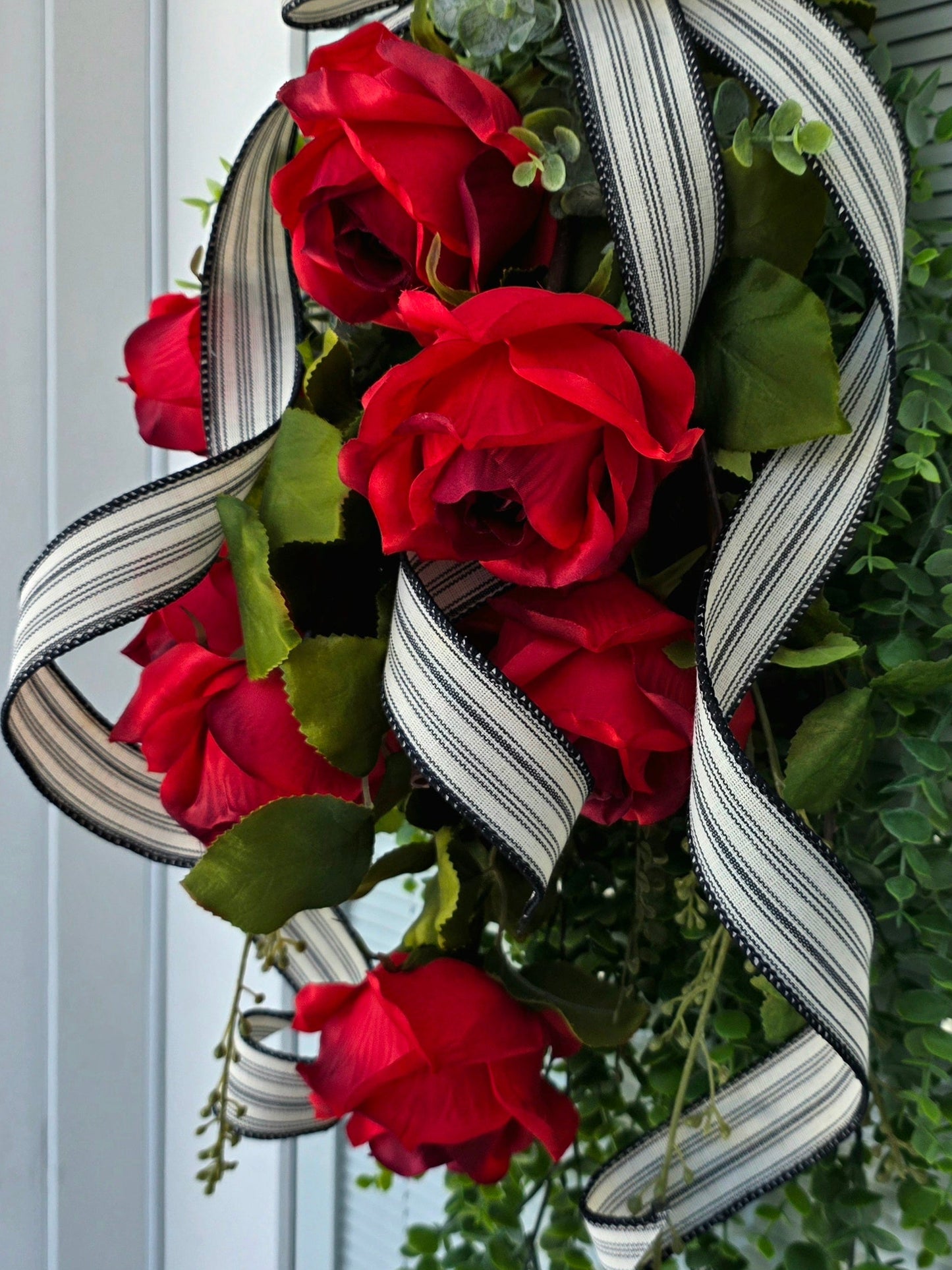 Red Rose Wreath Swag For Front Door