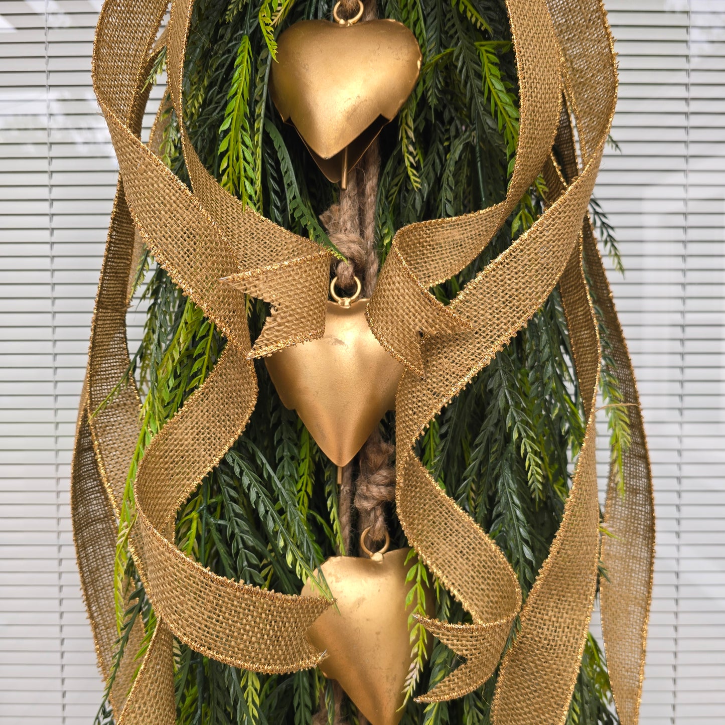 Year Round Wreath, Extra Large Door Swag, Everyday Wreath, Greenery Teardrop Swag With Gold Heart Bells