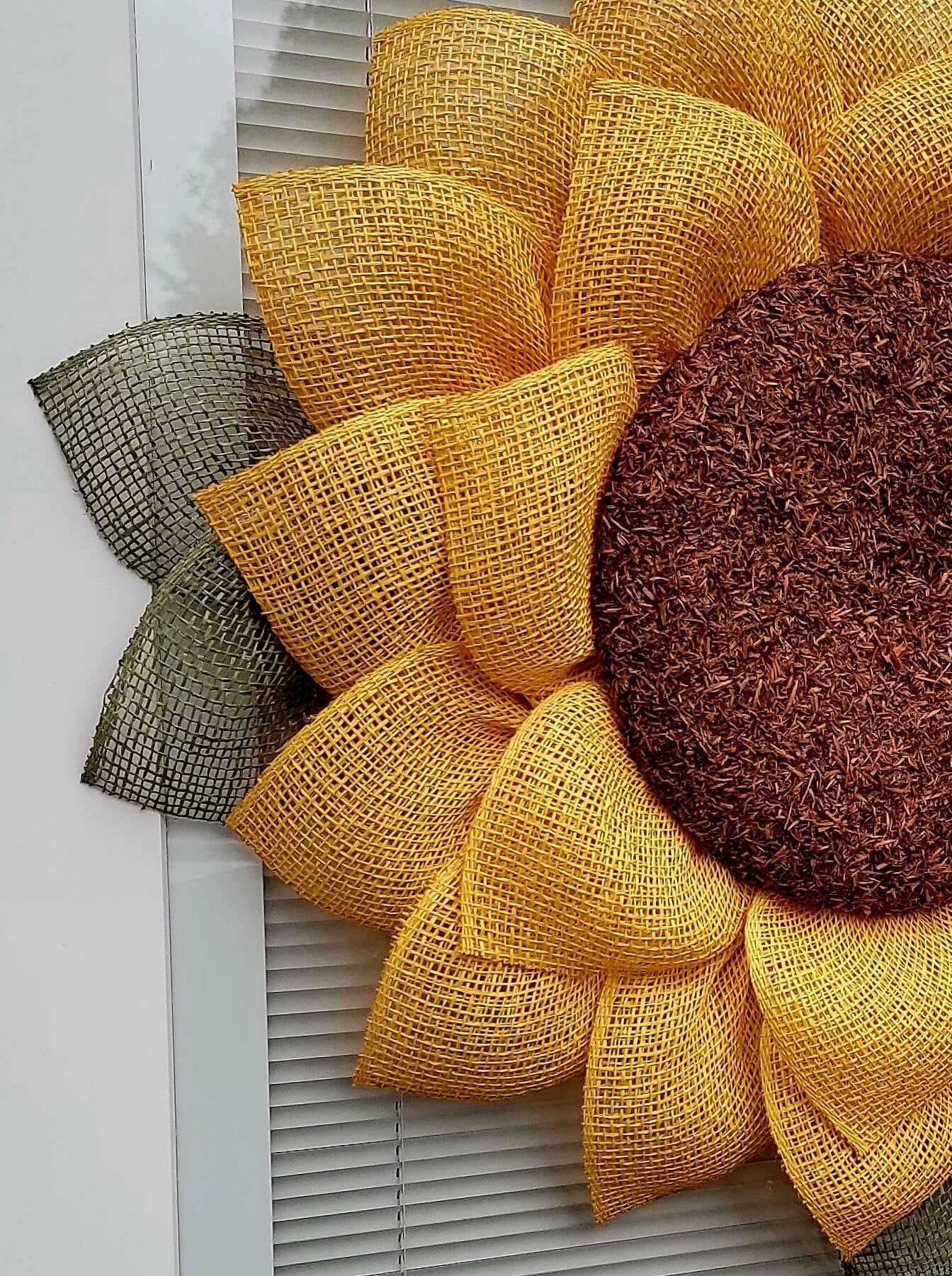 Yellow Burlap Sunflower Wreath with Leaves
