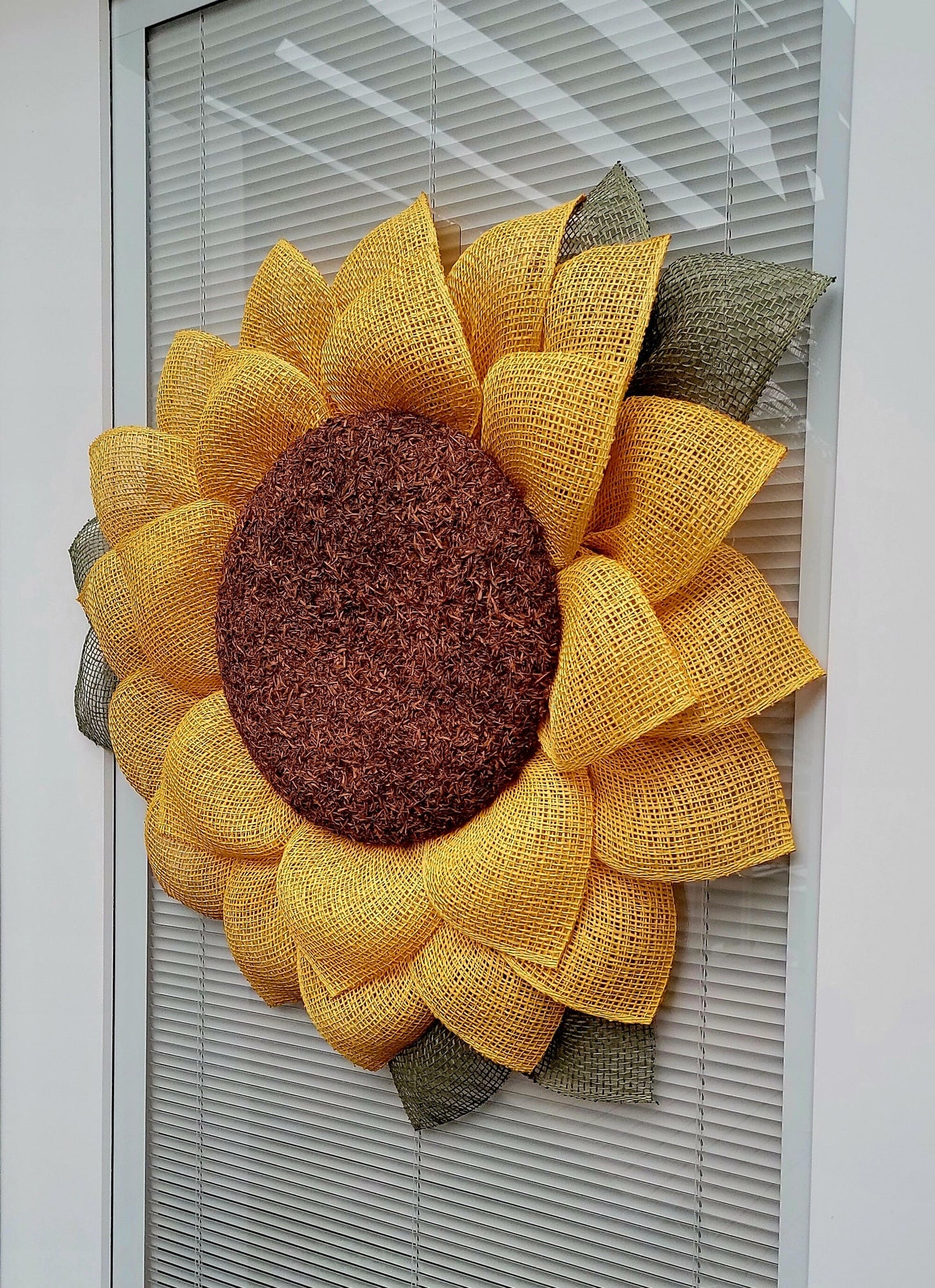 Yellow Burlap Sunflower Wreath with Leaves