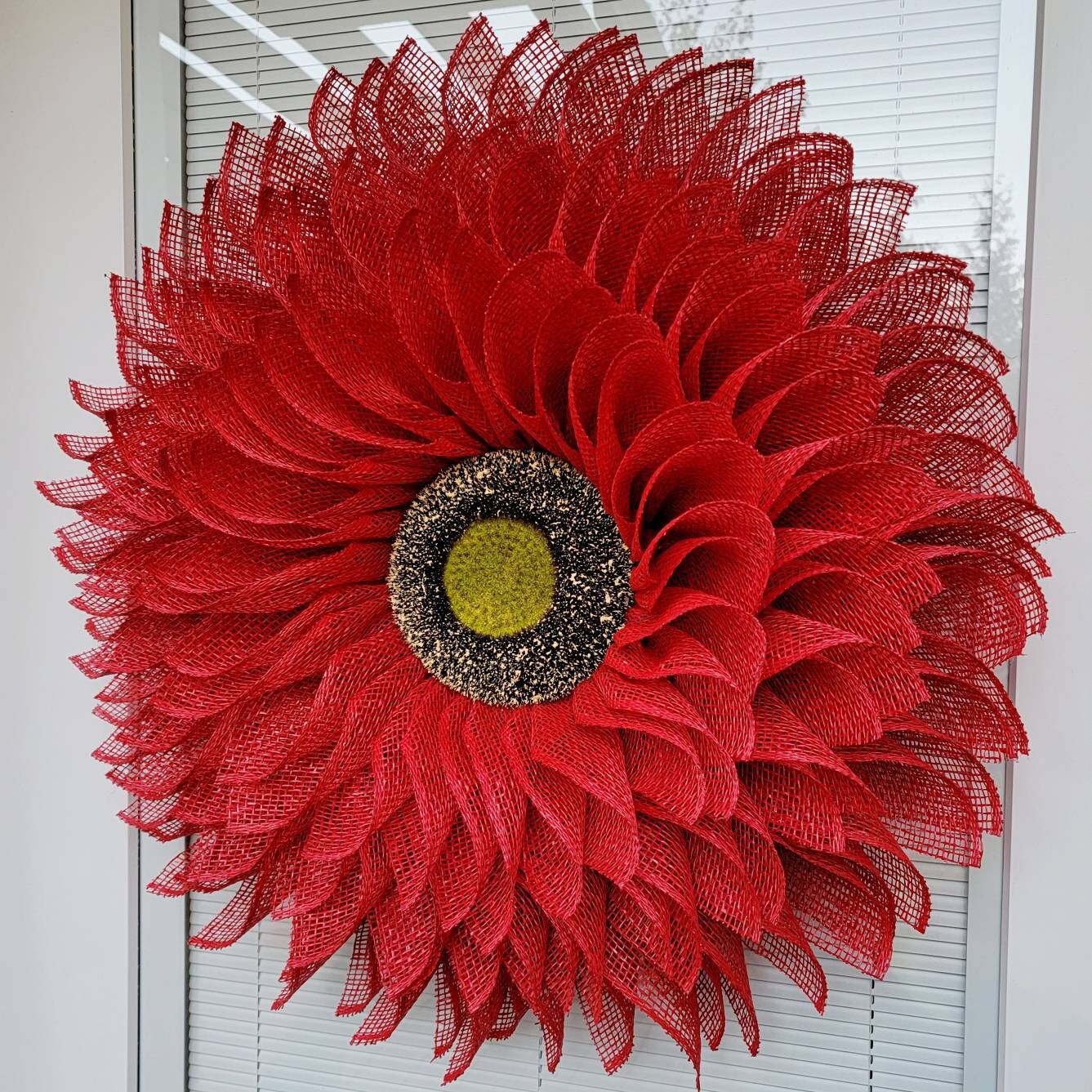 Red Sunflower Front Door Porch Burlap Flower Wreath