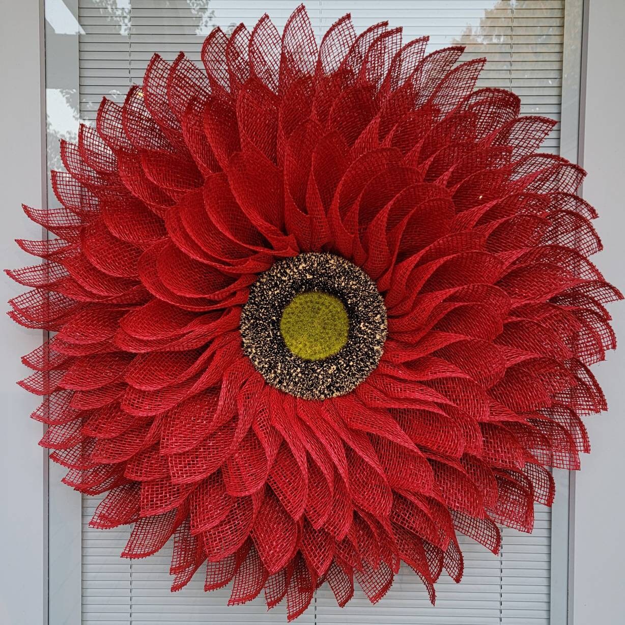 Red Sunflower Front Door Porch Burlap Flower Wreath